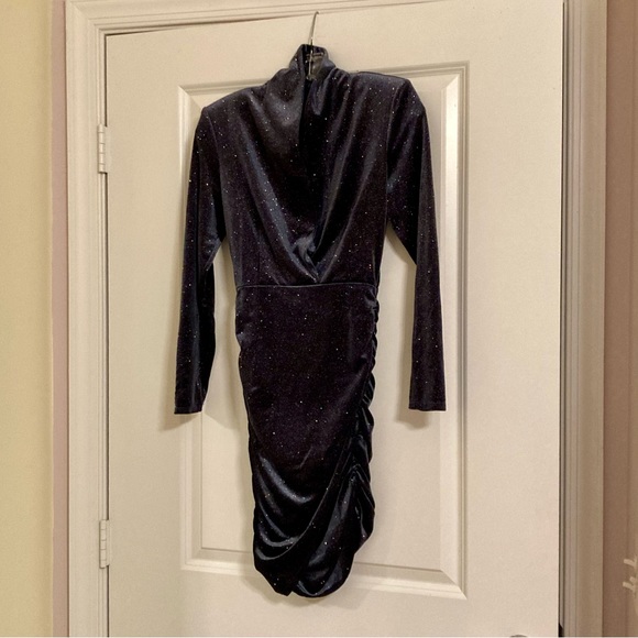 Zara Grey Silver Glitter Shimmer Velvet Bodycon Ruched Dress Blogger’s Favorite! - Picture 3 of 11